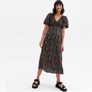 New Look Strawberry Midi Dress Tie Back Zipper Size 0